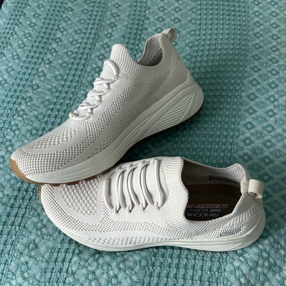 Skechers White Knit Slip-On Sneakers